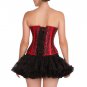Red Black Brocade Leather Strips Steampunk Bustier Overbust PLUS SIZE Corset