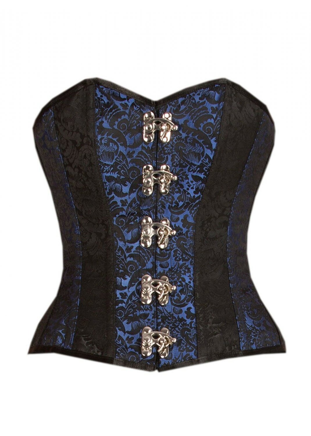 Blue Black Brocade Burlesque Bustier Overbust PLUS SIZE Corset Waist Training