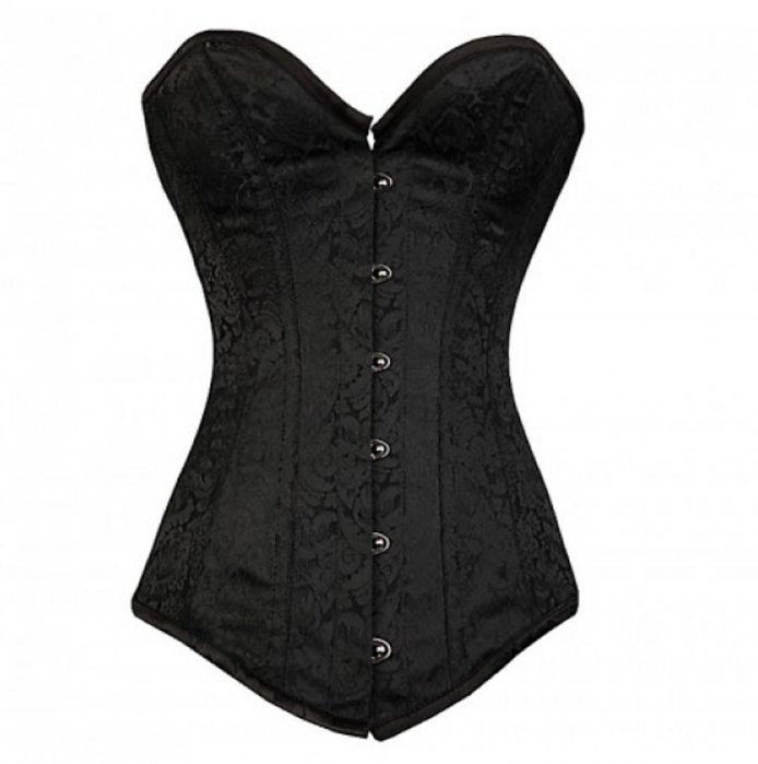 Corset Goth Burlesque Brocart Noir - Bustier Redressement Taille - Surbuste