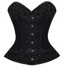 Black Fabric Handmade Sequins Burlesque Waist Training Overbust PLUS SIZE Corset