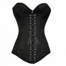 Black Lace Front Brocade Gothic LONGLINE PLUS SIZE Corset Overbust Bustier Dress