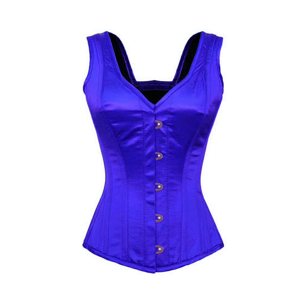 Blue Satin Shoulder Strap Goth Burlesque Overbust PLUS SIZE Corset Waist Cincher