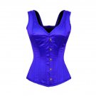 Blue Satin Shoulder Strap Goth Burlesque Overbust PLUS SIZE Corset Waist Cincher