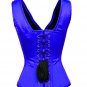 Blue Satin Shoulder Strap Goth Burlesque Overbust PLUS SIZE Corset Waist Cincher