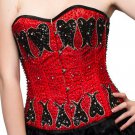 Red Satin Sequins Goth Costume Burlesque Overbust PLUS SIZE Corset Waist Cincher