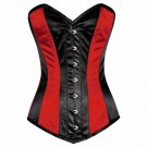 Red Black Satin Burlesque Bustier LONG Overbust PLUS SIZE Corset Waist CIncher