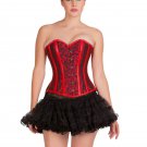 Red Black Brocade Leather Strips Overbust Tutu Skirt Christmas Corset Dress