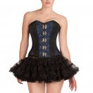 Blue Black Brocade Overbust Top And Tissue Tutu Skirt Christmas Corset Dress