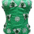 Green Satin Handmade Sequins Burlesque Christmas Overbust Corset Waist Training