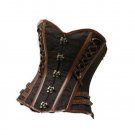 Brown Brocade Leather Straps Steampunk Christmas Overbust Corset Waist Training