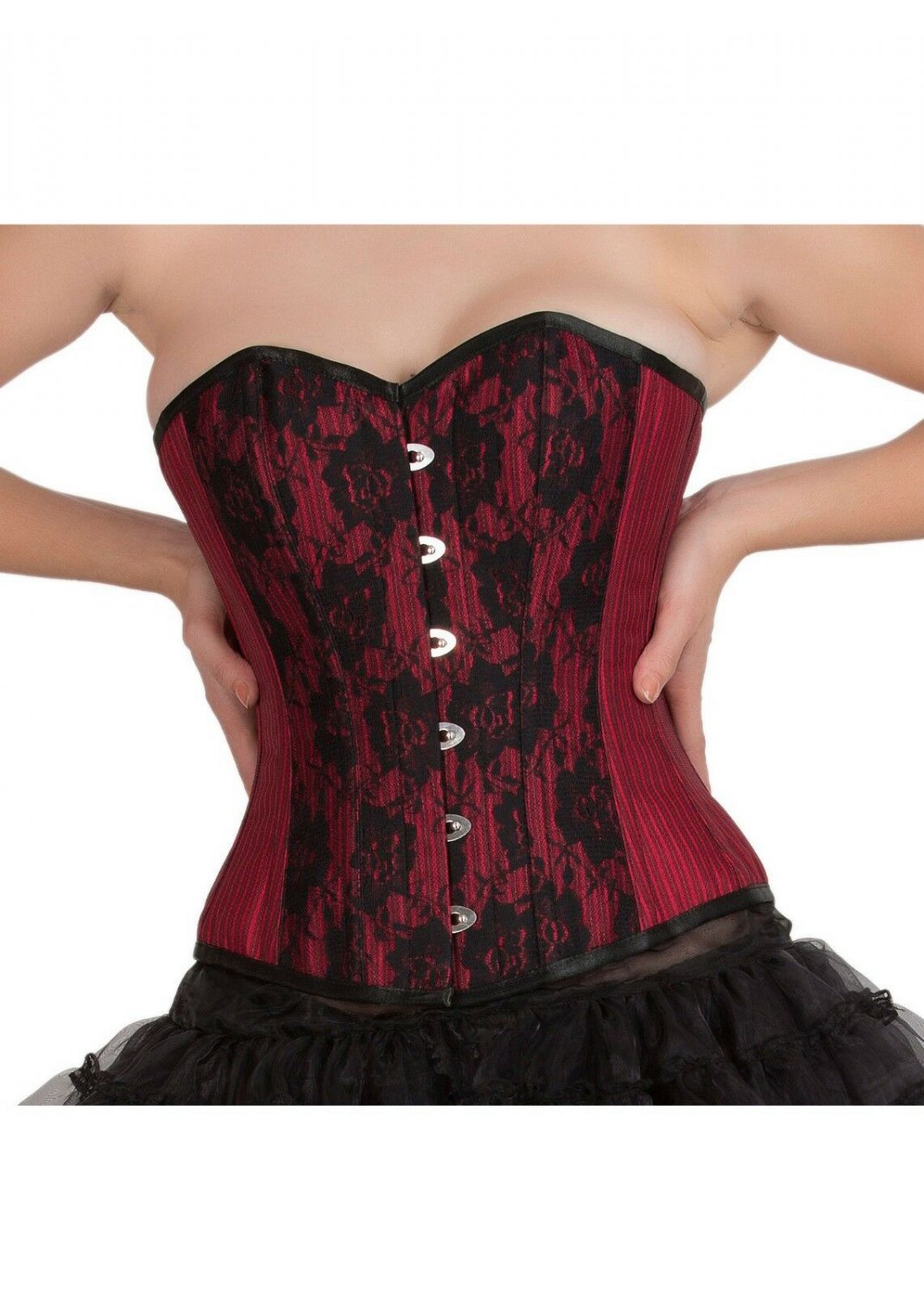Red Lining Poly Cotton Black Net Overbust PLUS SIZE Corset Waist Shaper Costume