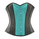 Goth Costume Black Faux Leather Blue PVC Overbust PLUS SIZE Corset Waist Shaper