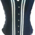 Blue Denim White Strips Goth Christmas Costume Waist Training Overbust Corset