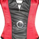 Red And Black Satin Leather Christmas Costume Overbust Corset Waist Training
