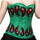Green Corset With Red Sequins Hand Work Christmas Overbust Corset Top