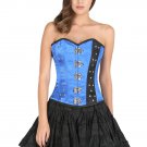 Blue And Black Satin Silver Seal Locks Gothic Overbust PLUS SIZE Corest Top