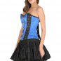 Blue And Black Satin Silver Seal Locks Gothic Overbust PLUS SIZE Corest Top