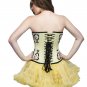 Yellow Satin Corset Black Handmade Sequins Gothic Christmas Overbust Corset Top