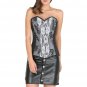 Black Satin White Lace Goth LONG Overbust Bustier PLUS SIZE Corset Costume Top