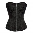 Black Brocade Steel Boned Zipper Gothic PLUS SIZE Corset Overbust Bustier Top
