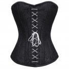 Black Brocade Steel Boned Front Laced Gothic PLUS SIZE Corset Overbust Bustier