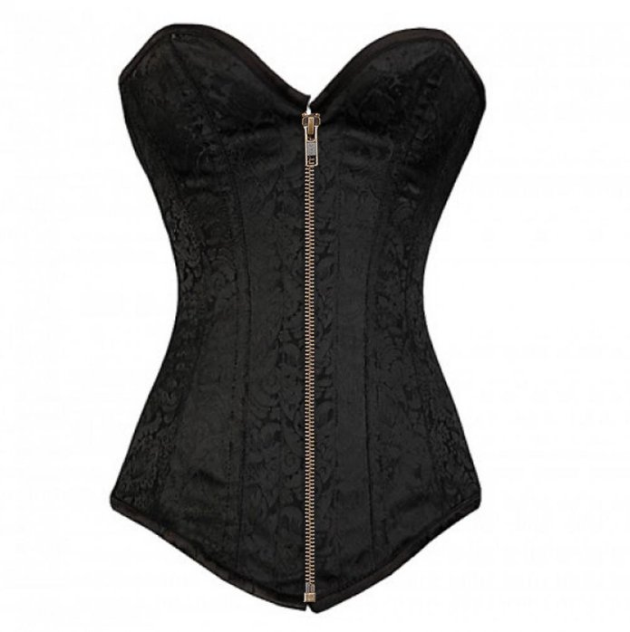 Black Zipper LONGLINE Overbust Bustier Gothic PLUS SIZE Corset Costume