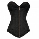 Black Zipper LONGLINE Overbust Bustier Gothic PLUS SIZE Corset Costume