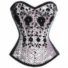 White Satin Black Handmade Sequins Burlesque Bustier Overbust Christmas Corset