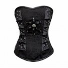 Black Brocade Leather Work Steampunk Christmas Overbust Corset Waist Training