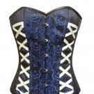 Blue Brocade Burlesque Christmas Costume Bustier Overbust Corset Waist Cincher