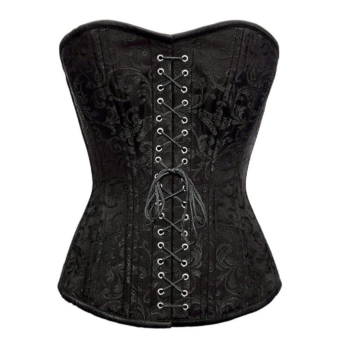 Black Brocade Steel Bone Front Lace Gothic PLUS SIZE Corset Overbust Bustier Top
