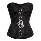 Black Gothic Brocade Steel Bone White Lace PLUS SIZE Corset Overbust Bustier Top
