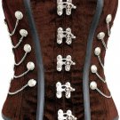 Brown Velvet Black Leather Stripes PLUS SIZE Costume WaistShaper Overbust Corset