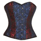 Red & Blue Black Brocade Burlesque Overbust PLUS SIZE Corset Waist Shaper