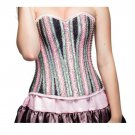 Christmas Costume Pink Satin Handmade Sequins Burlesque Bustier Overbust Corset