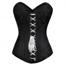 Brocade Black Steel Boned White Lace Gothic LONGLINE PLUS SIZE Corset Overbust
