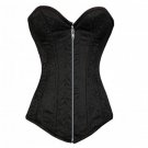 Brocade Black Zipper LONGLINE Overbust Gothic PLUS SIZE Corset Waist Cincher Top