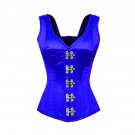 Blue Satin Shoulder Straps Seal Lockk PLUS SIZE Corset Waist Cincher Overbust