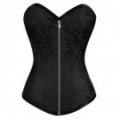 Black Spiral Steel BonedZip Front LONGLINE  PLUS SIZE Corset Overbust Bustier