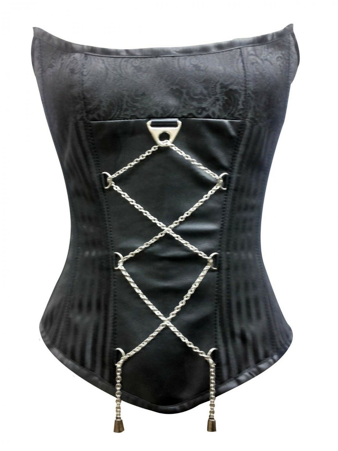 Black Brocade Laced Chain Steampunk Overbust PLUS SIZE Corset Waist Training
