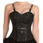 Black Brocade Leather Straps Bustier Party Costume Overbust PLUS SIZE Corset