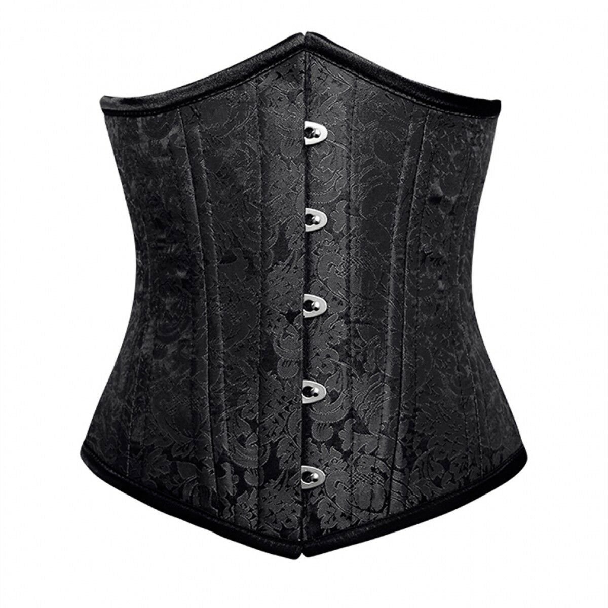 Black Brocade Double Bone Gothic Burlesque Bustier Underbust PLUS SIZE Corset