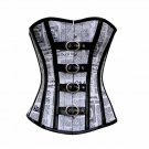 Newspaper Print Black PVC Leather Strip Christmas Overbust Corset Waist Training