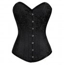 Black Brocade Spiral Steel Boned Goth PLUS SIZE Corset Costume LONG Corset Top