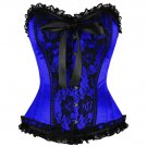 Blue Satin Black Net Goth PLUS SIZE Costume Waist Shaper Bustier Overbust Corset