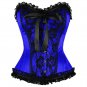 Blue Satin Black Net Goth PLUS SIZE Costume Waist Shaper Bustier Overbust Corset