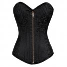 Brocade Gothic Black Steel Boned Zip LONGLINE Overbust PLUS SIZE Corset Costume