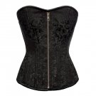 Gothic Black Brocade Steel Boned Antique Zipper PLUS SIZE Corset Overbust Top