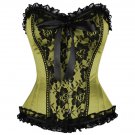 Olive Green Satin Black Net PLUS SIZE Corset WaistShaper Basque Overbust Costume