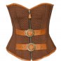 Brown Cotton Leather Goth Overbust Zipper PLUS SIZE Corset Waist Cincher Costume